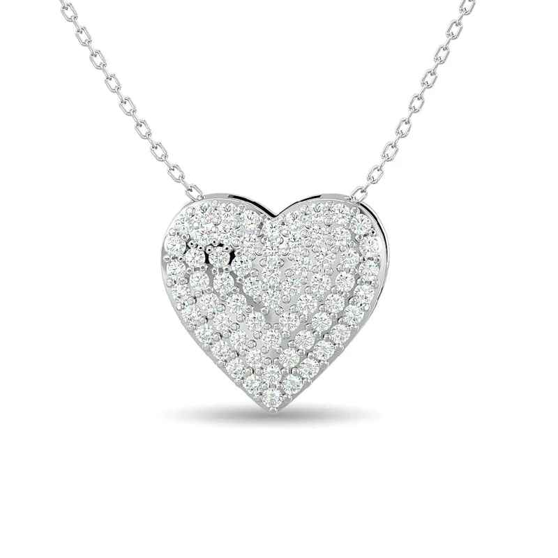 Women’s moonstone necklace-Diamond Heart Pendant 1/4 ct tw Round Cut in 10K White Gold