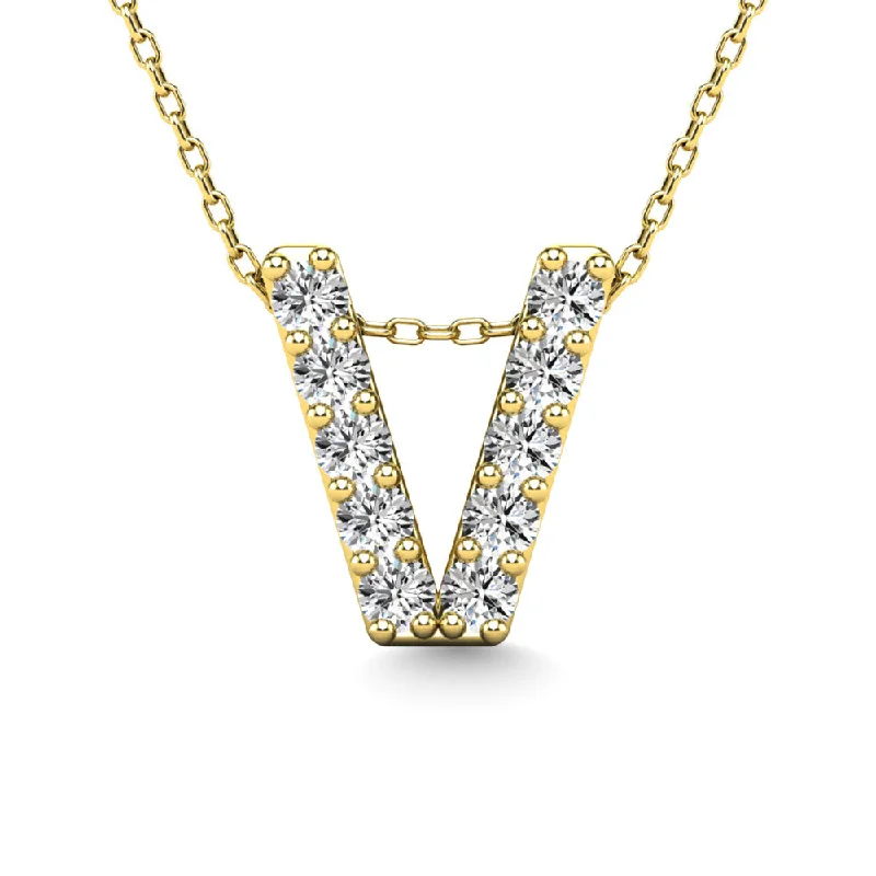 Women’s elegant necklace-Diamond 1/10 Ct.Tw. Letter V Pendant in 14K Yellow Gold"