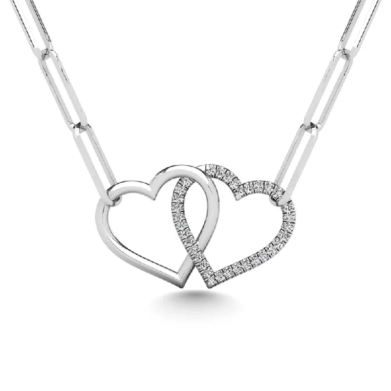 Women’s chic necklace-Diamond 1/20 Ct.Tw. Double Heart Pendant in 925 Silver