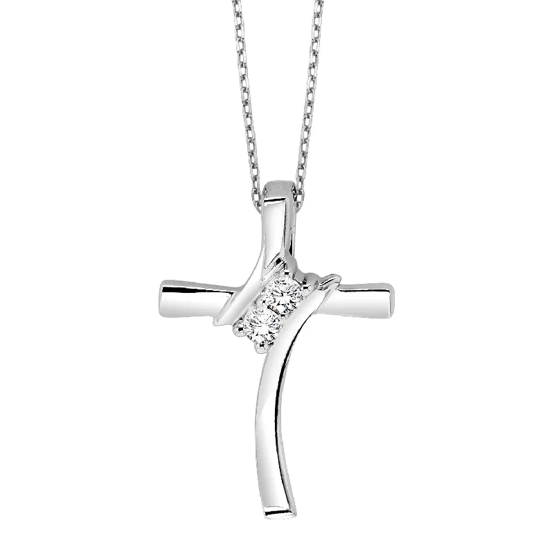 Women’s delicate necklace-Sterling Silver 0.06ctw Diamond Cross Pendant