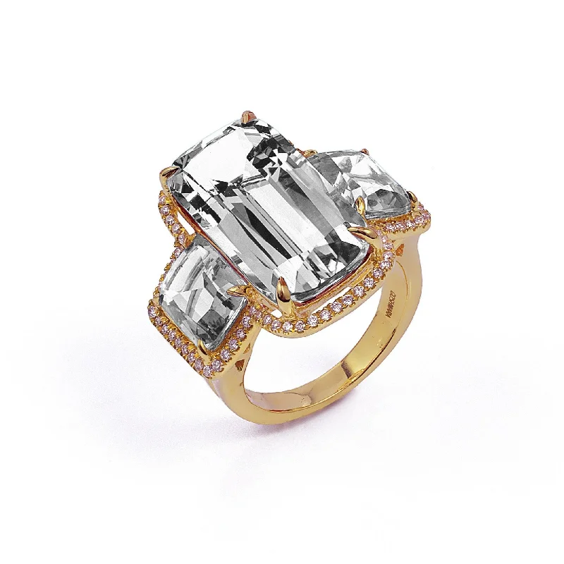 Women’s two-tone gold engagement ring-Triple Cushion Ring with Pave Diamonds