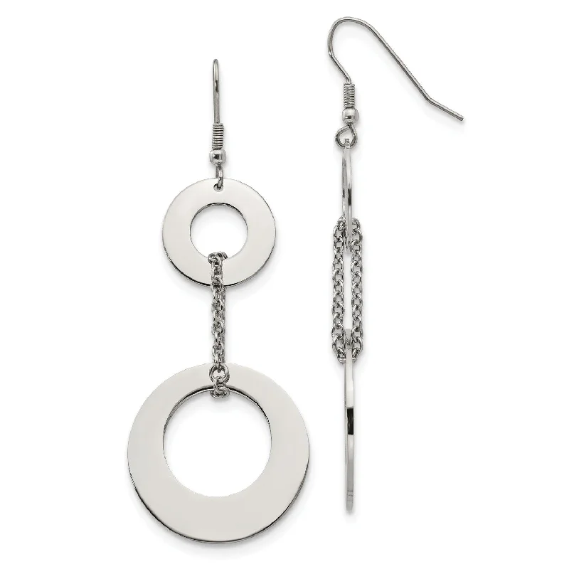 Women’s cubic zirconia earrings-Stainless Steel Polished Circles Dangle Earrings