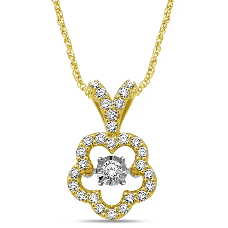 Women’s engraved gold necklace-10K Yellow Gold 1/3 Ctw Flower Shape Moving Diamond Pendant