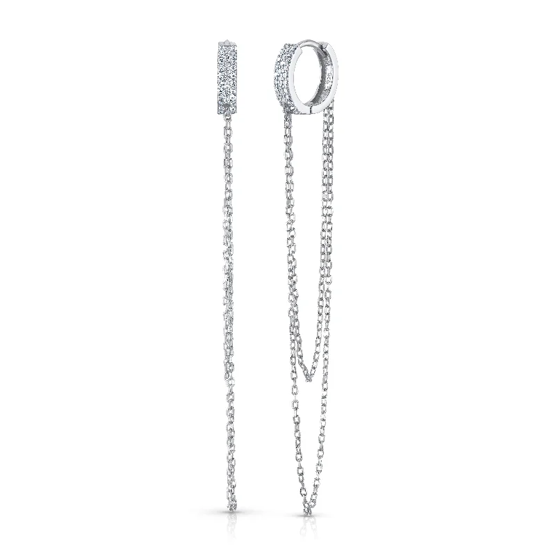 Women’s romantic heart necklace-DOUBLE CZ CHAIN HUGGIE, SILVER