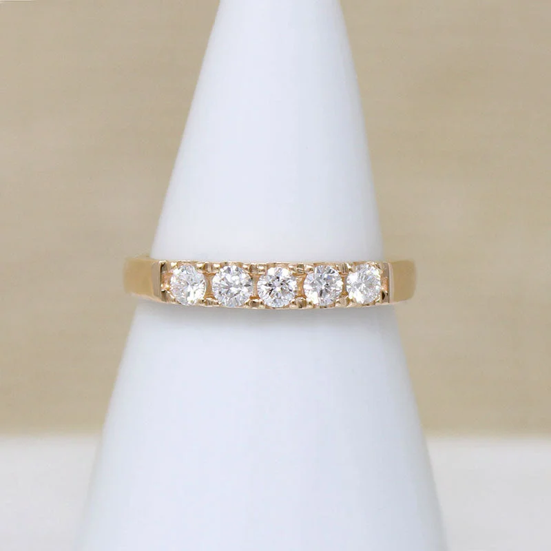 Women’s engagement ring with matching band-Elegant Five Diamond & Yellow Gold Band by 720