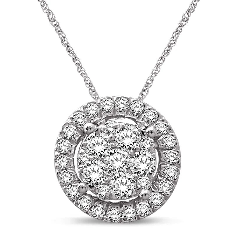 Women’s cubic zirconia pendant necklace-14K White Gold 3/4 Ct.Tw. Diamond Flower Pendant