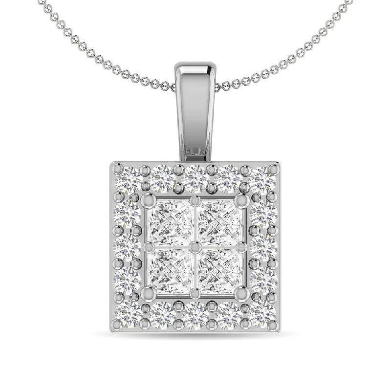 Women’s vintage necklace-Diamond 1/3 Ct.Tw. Round and Princess Fashion Pendant in 14K White Gold