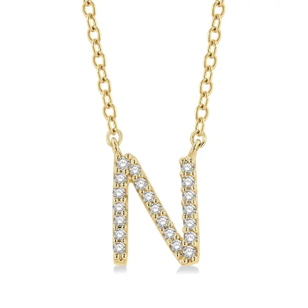 Women’s layered pendant necklace-1/20 ctw Initial 'N' Round Cut Diamond Pendant With Chain in 10K Yellow Gold