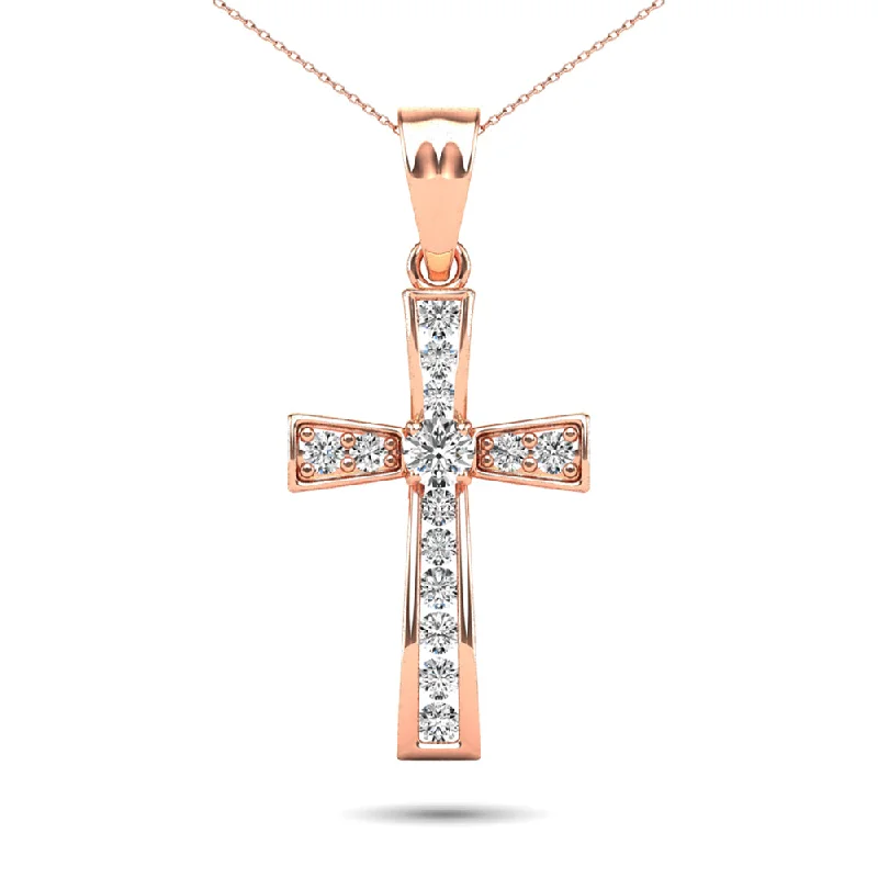 Women’s symbolic necklace-14K Rose Gold 1/5 Ct.Tw. Diamond Cross Pendant