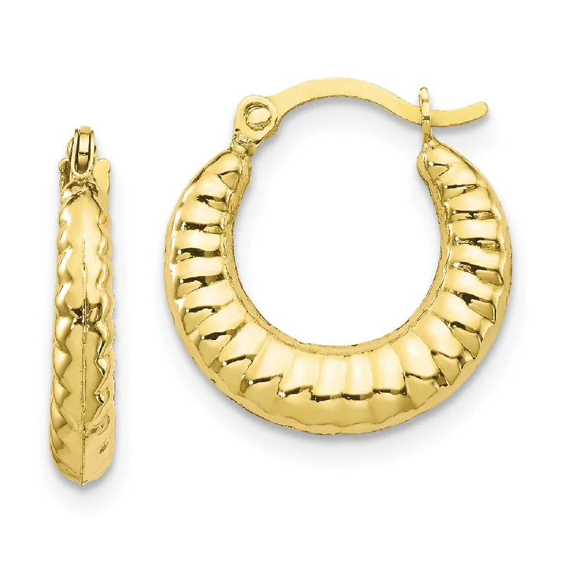 Women’s infinity earrings-10KT Yellow Gold 15MM Hoop Scalloped Earrings