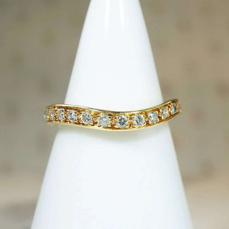 Women’s vintage rose gold engagement ring-Contoured Diamond & 18k Gold Eternity Band