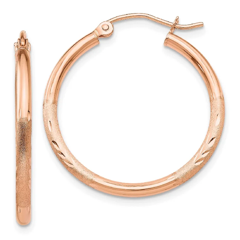 Women’s drop earrings-14KT Rose Gold 25X2MM Diamond-cut Hoop Earrings