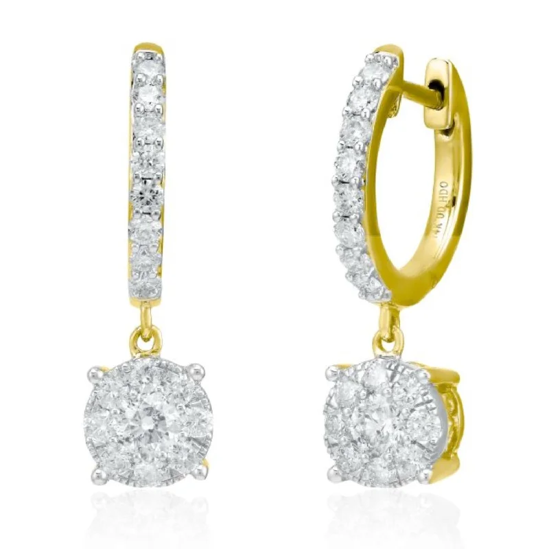 Women’s gold stud earrings-Signature 1 CTW Diamond Drop & Dangle Cluster Earrings in 14KT Yellow Gold