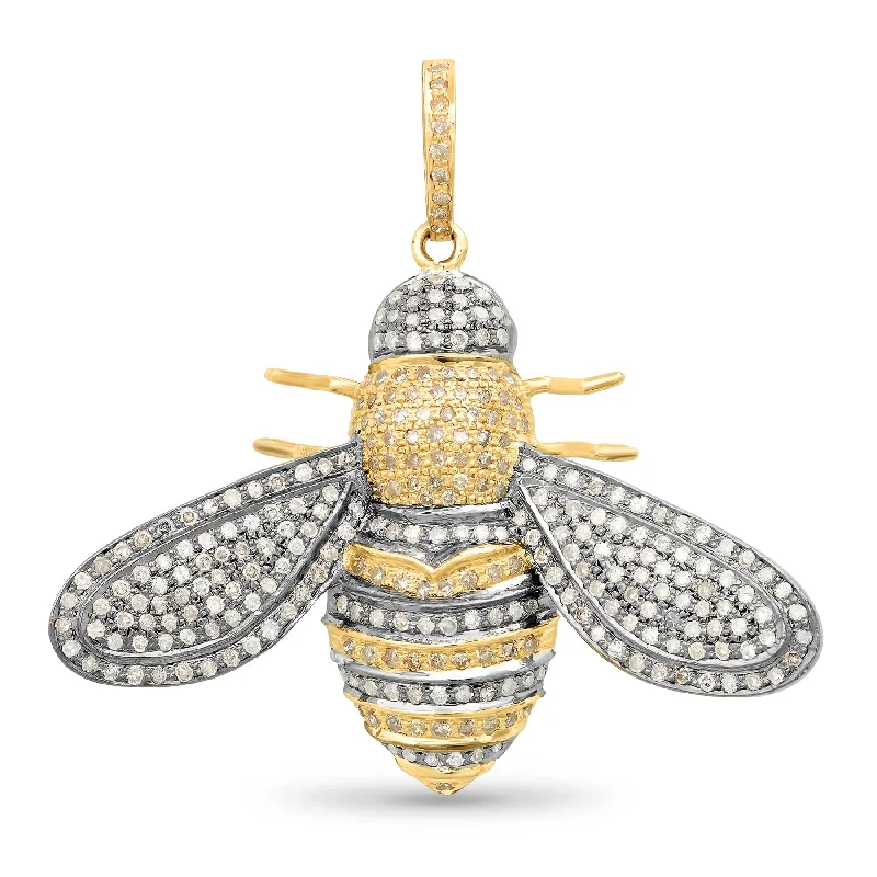 Women’s trendy necklace-DIAMOND BUMBLE BEE PENDANT, GOLD