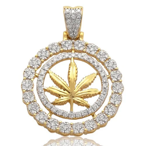 Women’s long pendant necklace-10K 0.90CTW DIAMOND CANNABIS WEED MARIJUANA LEAF PENDANT