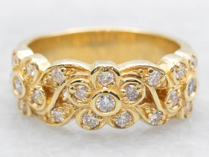 Women’s diamond band engagement ring-Gold Daisy and Diamond Band