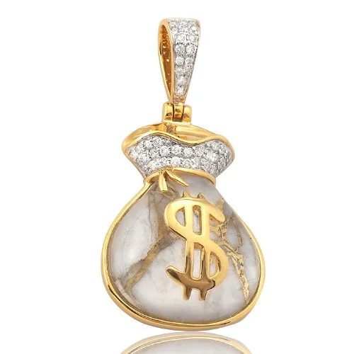 Women’s butterfly pendant necklace-10K 0.35CTW DIAMOND AND GOLD QUARTZ MONEY BAG PENDANT