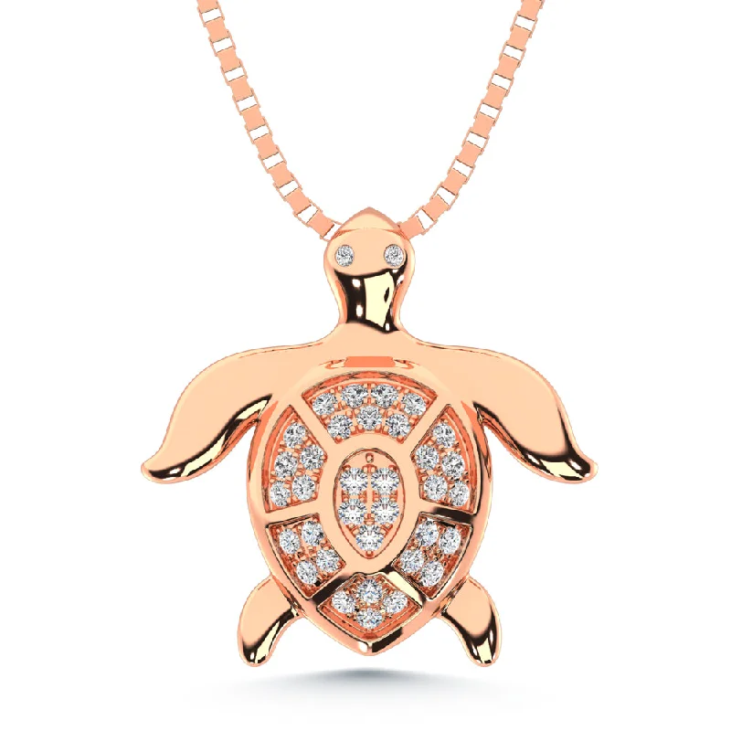 Women’s cubic zirconia pendant necklace-14K Rose Gold Diamond 1/4 Ct.Tw. Turtle Pendant