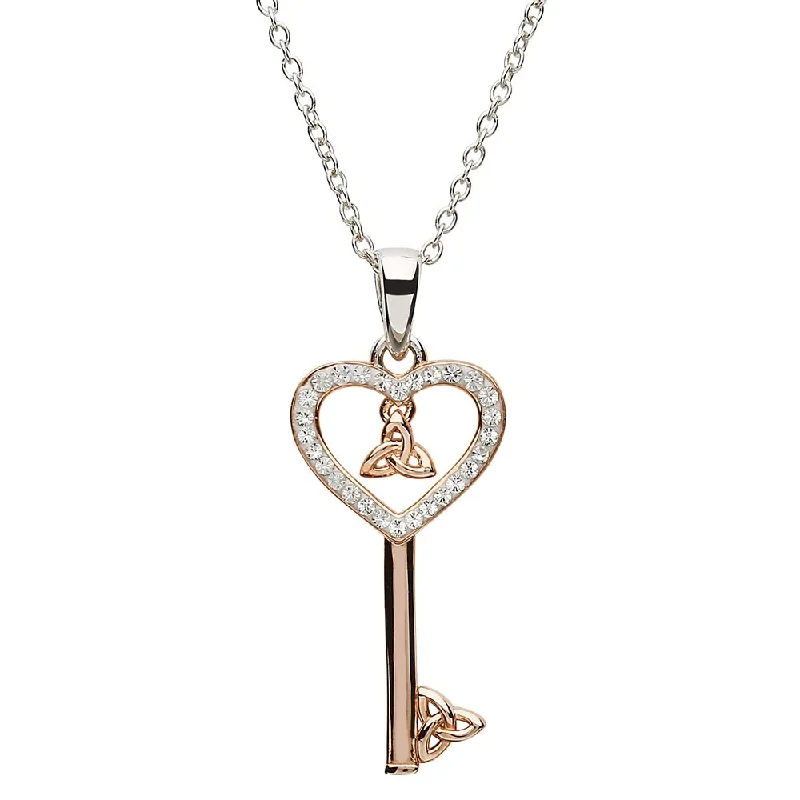 Women’s colorful gemstone necklace-Sterling Silver Rose Gold Plated Celtic Trinity Knot Key Pendant Encrusted with Swarovski Crystal with Chain SW108