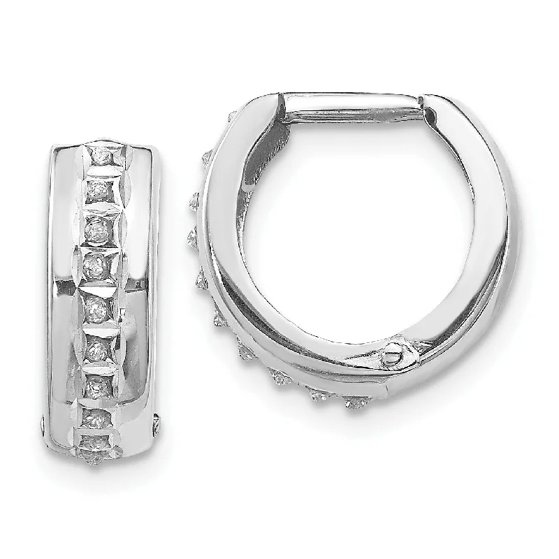 Women’s gold hoop drop earrings-Diamond Fascination Hinged / Huggie Diamond Accent Hoop Earrings in 14KT White Gold