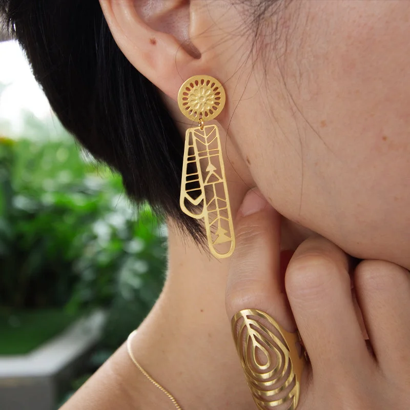 Women’s asymmetrical earrings-RAS Native Southwest Punched Gold Earrings