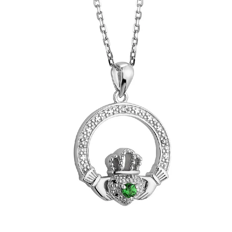 Women’s bold statement necklace-Sterling Silver Illusion Claddagh Pendant with Chain - S46620