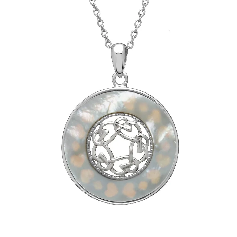 Women’s bold necklace-Sterling Silver Mother of Pearl Celtic Knot Pendant with Chain - ANU1183