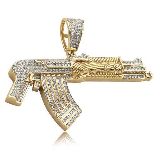 Women’s anniversary pendant necklace-10K 0.65CTW DIAMOND AK-47 GUN PENDANT