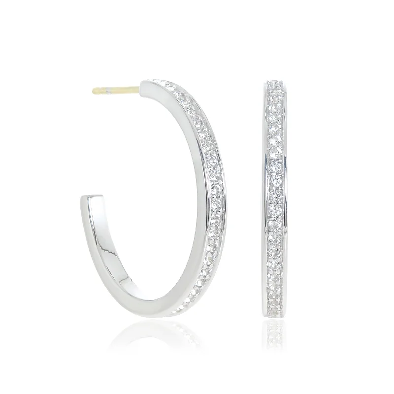 Women’s hammered gold earrings-Gigi Hoop Earrings in White Topaz