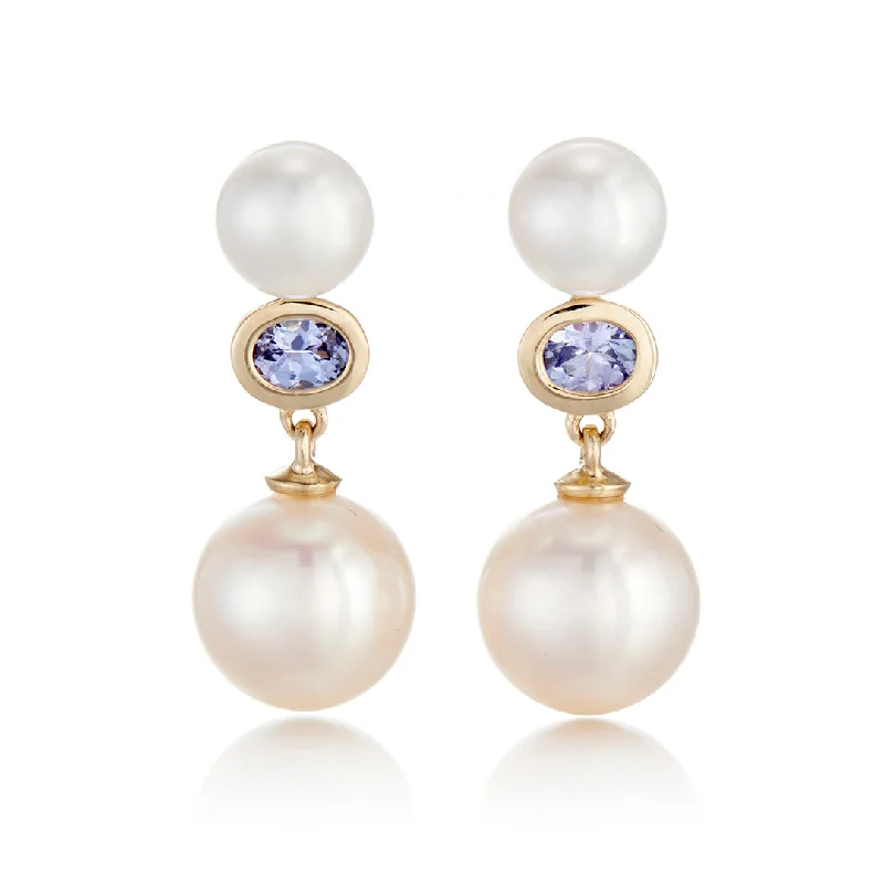 Women’s antique earrings-Odéon Drop Earrings in Pearls & Tanzanite