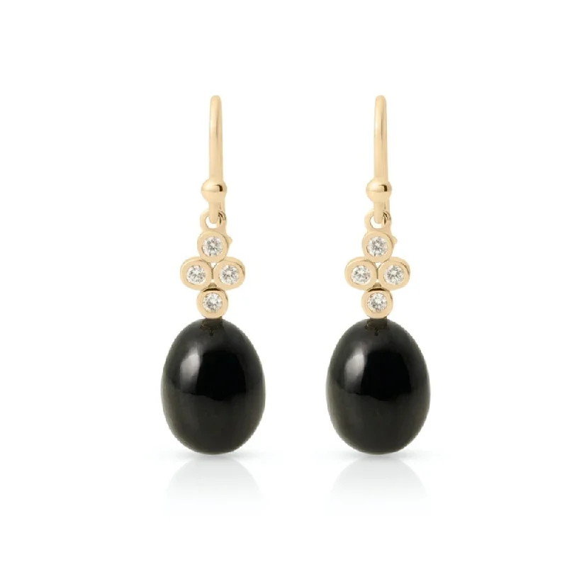 Women’s sparkling earrings-Black Nephrite Jade & Diamond Drop Earrings