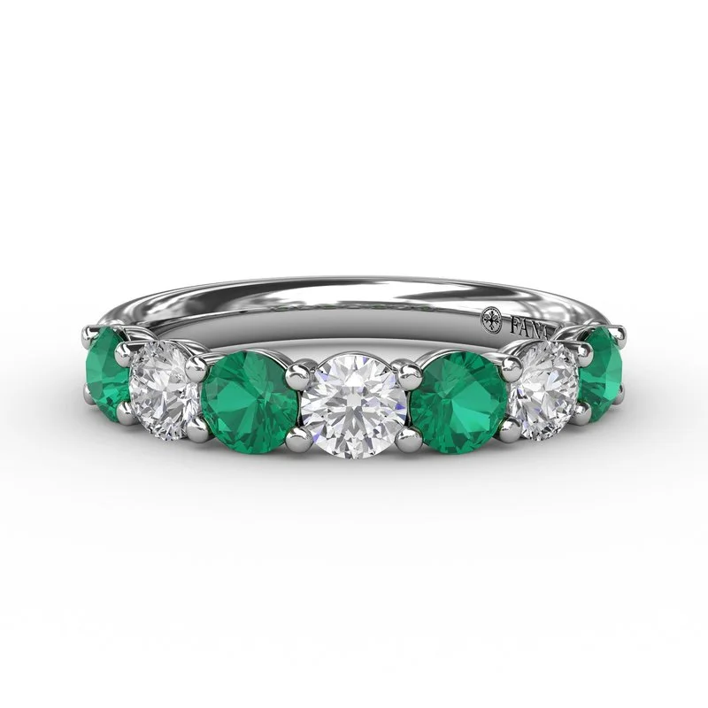 Women’s custom-designed engagement ring-Emerald and Diamond Shared Prong Anniversary Band W6206E