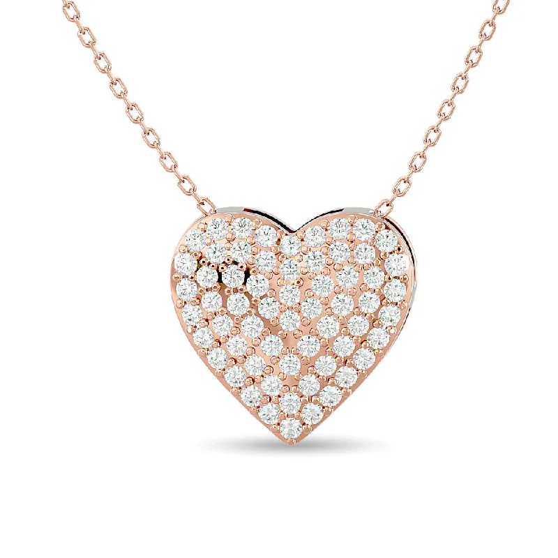 Women’s heart pendant necklace-Diamond Heart Pendant 1/4 ct tw Round Cut in 10K Rose Gold