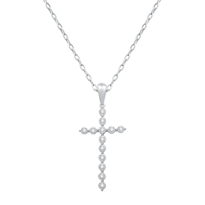 Women’s minimal gold necklace-10K White Gold Diamond Cross Pendant