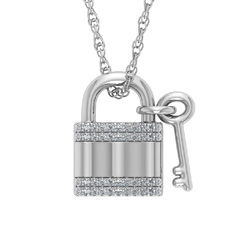 Women’s love necklace-Diamond 1/20 Ct.Tw. Lock and Key Pendant in 925 Silver