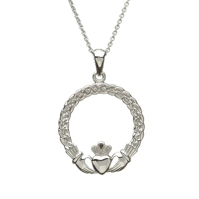 Women’s cubic zirconia pendant necklace-Sterling Silver Large Claddagh Pendant with Chain - ANU1100