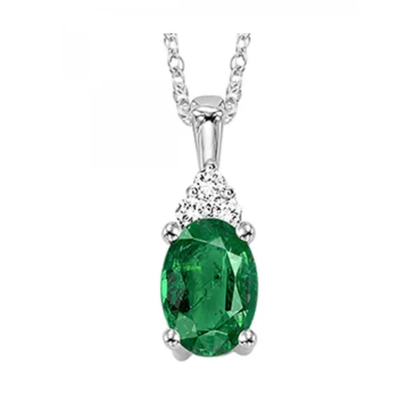 Women’s antique gold necklace-10 Karat White Gold Oval Emerald Diamond Pendant