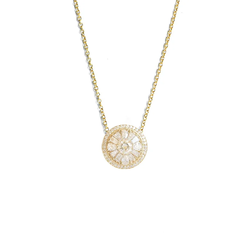 Women’s chunky necklace-Pear & Round Brilliant Cut Halo Diamond Mosaic Pendant