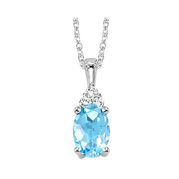 Women’s simple gold necklace-10K White Gold Blue Topaz Diamond Pendant