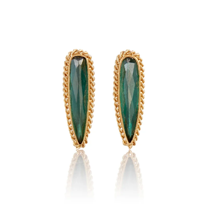 Women’s asymmetrical earrings-Green Tourmaline Teardrop Earrings