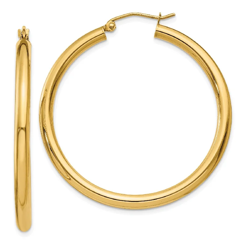 Women’s wedding hoop earrings-14KT Yellow Gold 40X3MM Hoop Earrings