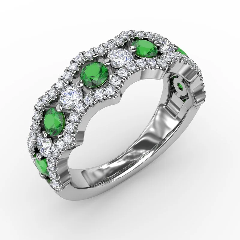 Women’s intricate engagement ring design-Endless Romance Emerald and Diamond Wave Ring R1568E