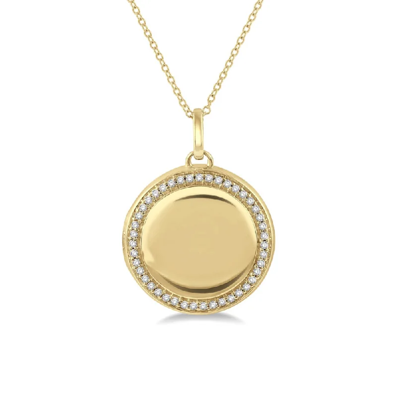 Women’s chain necklace-1/4 Ctw Round Cut Diamond Circle Locket Pendant With Chain in 10K Yellow Gold