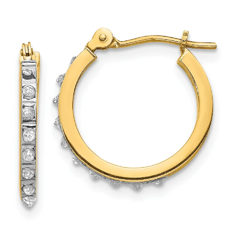 Women’s birthstone earrings-Diamond Fascination 1/100 CTW Hinged Diamond Accent Leverback Hoop Earrings in 14KT Yellow Gold