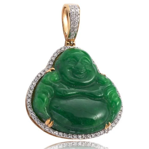 Women’s thick chain necklace-14K 1.00CTW DIAMOND JADE BUDDHA PENDANT