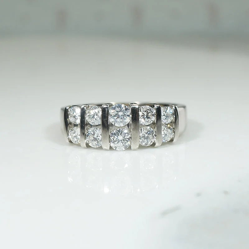 Women’s marquise diamond engagement ring-Retro Revival Chunky Diamond Band in White Gold