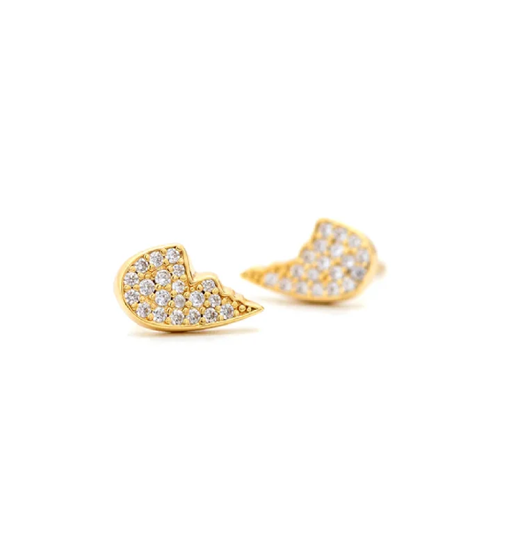 Women’s delicate gold earrings-Broken Heart Diamond Studs