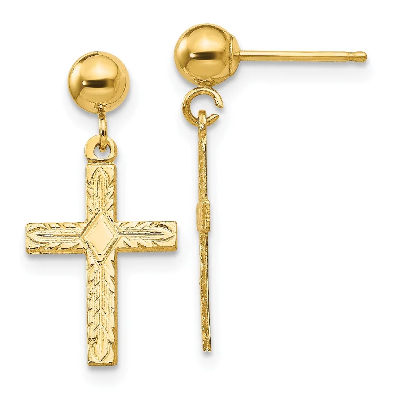 Women’s silver stud earrings-14KT Yellow Gold 21X10MM Drop & Dangle Cross Earrings