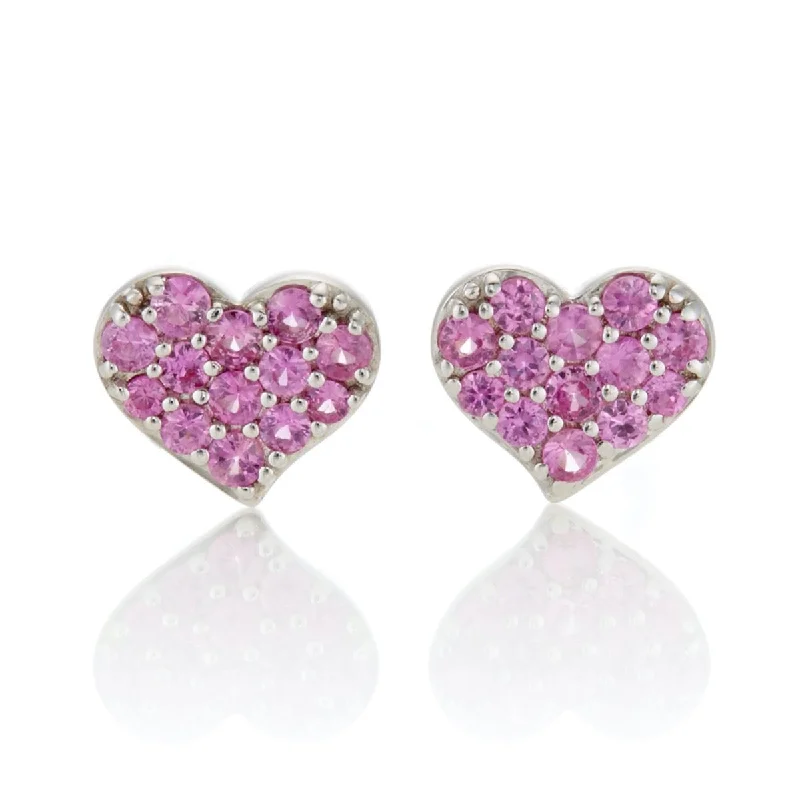 Women’s diamond drop earrings-Pink Sapphire Pavé Heart Earrings