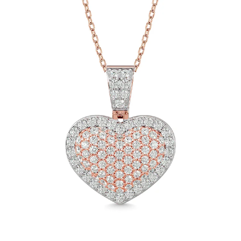 Women’s diamond pendant necklace-Diamond 1 ct tw Heart Pendant in 10K Pink Gold With White Gold Touch